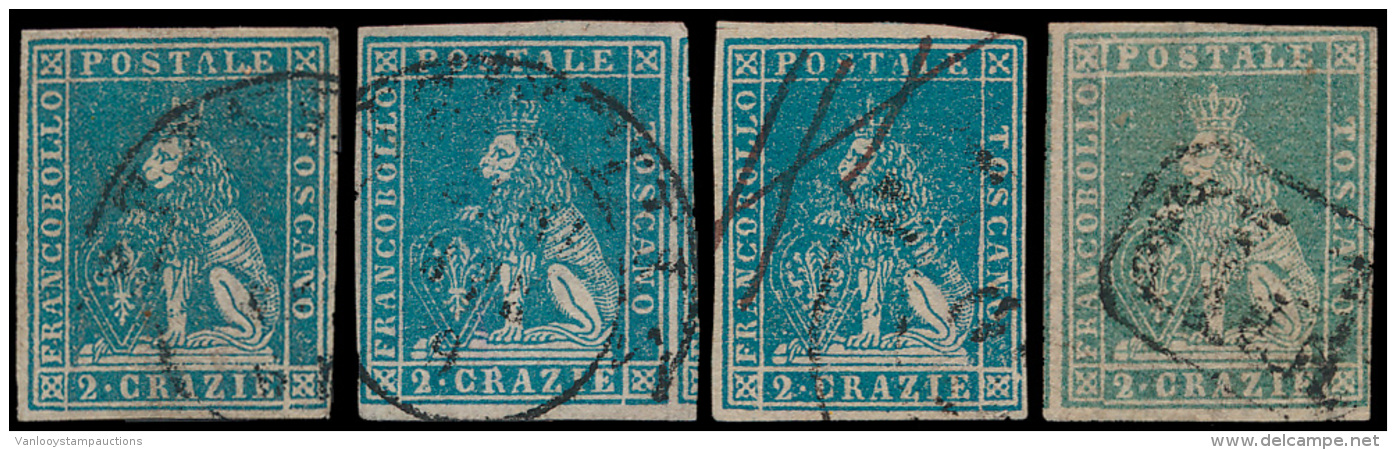 N&deg; 13 '1857, 2 Cr Groenblauw' (4x) Diver - Toscane