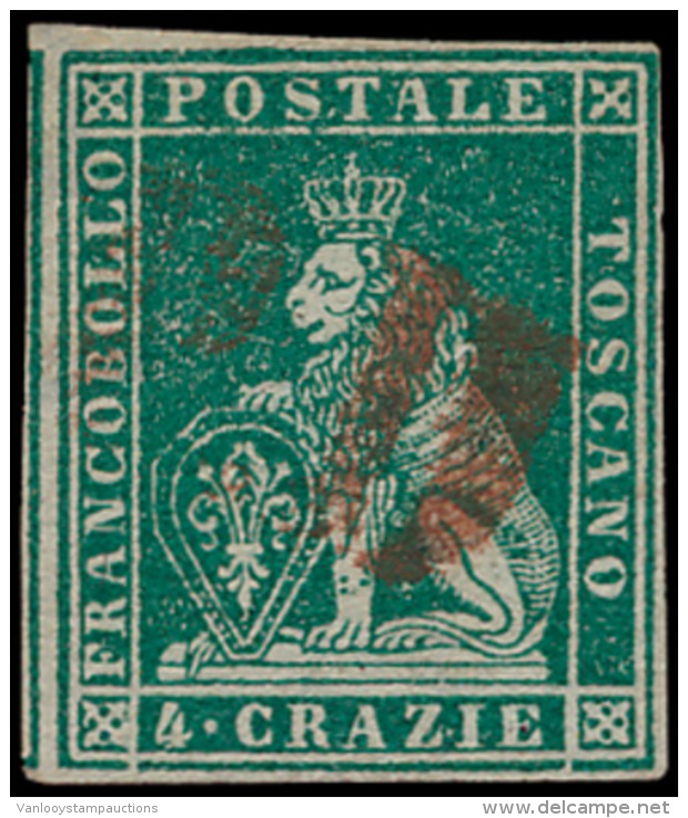 N&deg; 6 '1851, 4 Cr Groen' Mooi Zegel, Zm ( - Toscane