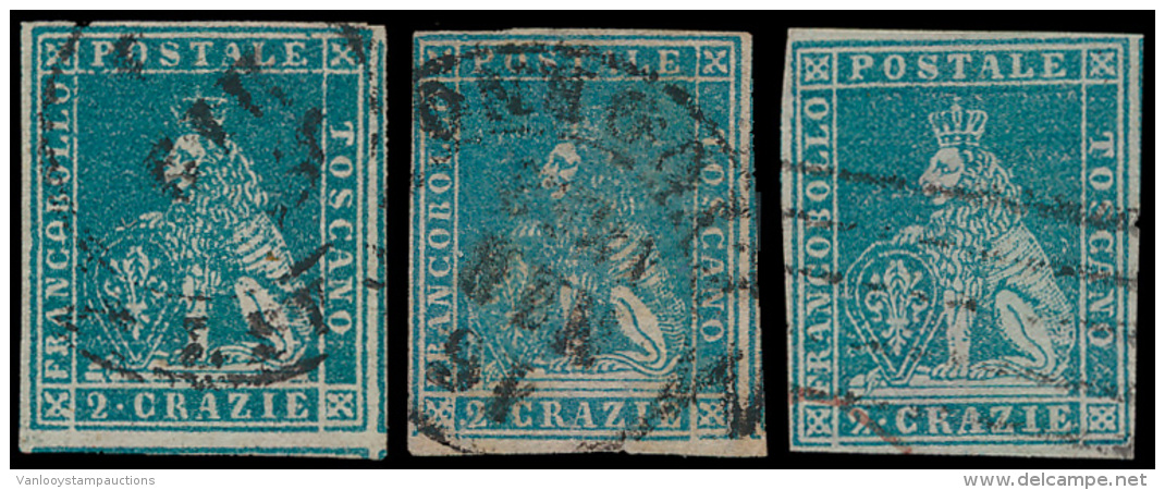 N&deg; 5 '1851, 2 Cr Blauw' (3x) Zeer Mooie - Toscane