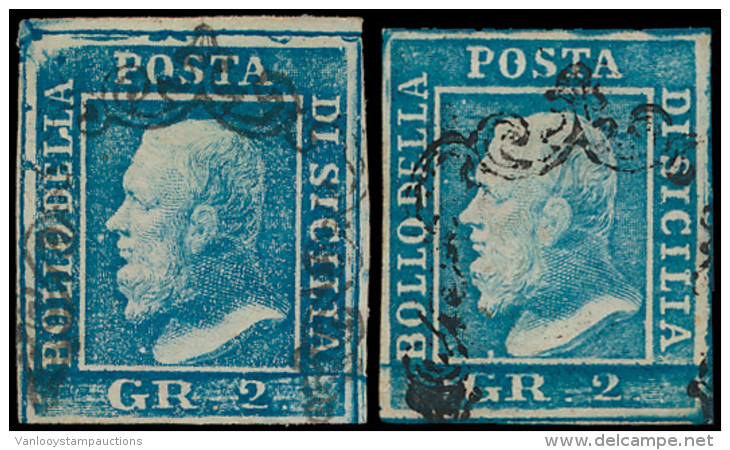 N&deg; 20 '1859, 2 Gr Blauw' (2x) Met Gebrui - Sicilië