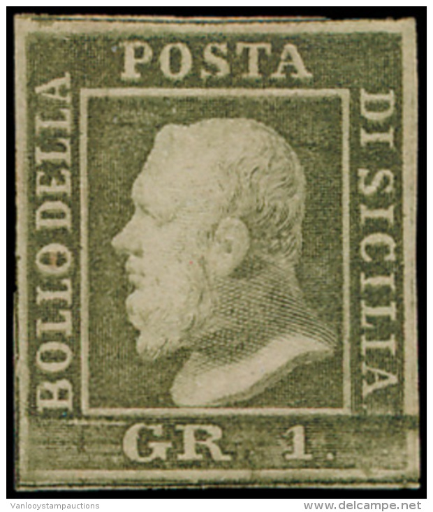 N&deg; 19 '1859 Gr 1 Olijfgroen' Gekeurd Ric - Sicilië