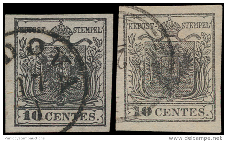 N&deg; 2 '10c Zwart, Type I' (2x), Breed Ger - Lombardije-Venetië