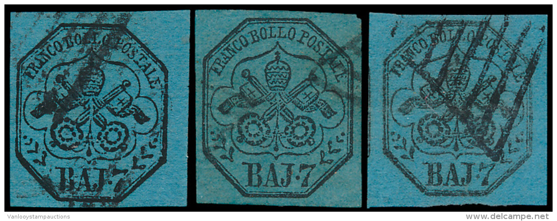 N&deg; 8 '1852, 7 Baj Blauw' (3x) LUXE Zegel - Kerkelijke Staten