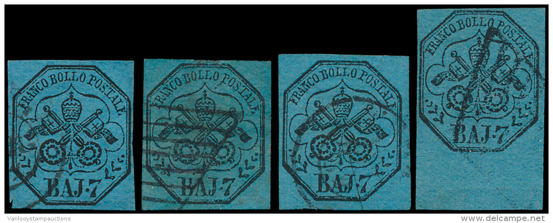 N&deg; 8 '1852, 7 Baj Blauw' (4x) Volrandige - Kerkelijke Staten