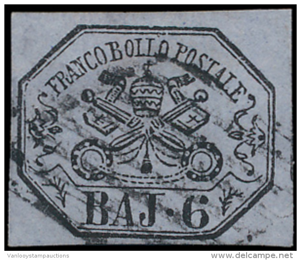 N&deg; 7Ab '1864, 6 Baj Lilablauw' Volrandig - Kerkelijke Staten