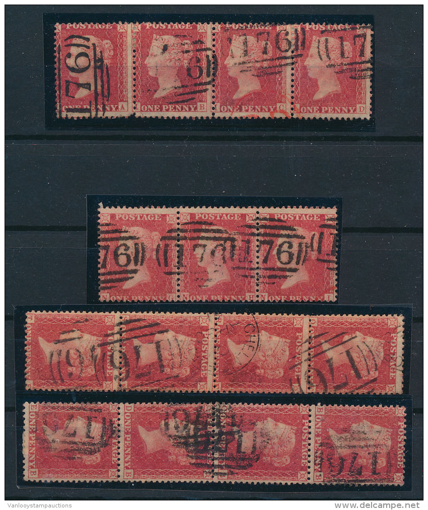 N&deg; 40 '1857, 1d Rose-red' 3 Strippen Van - Oblitérés
