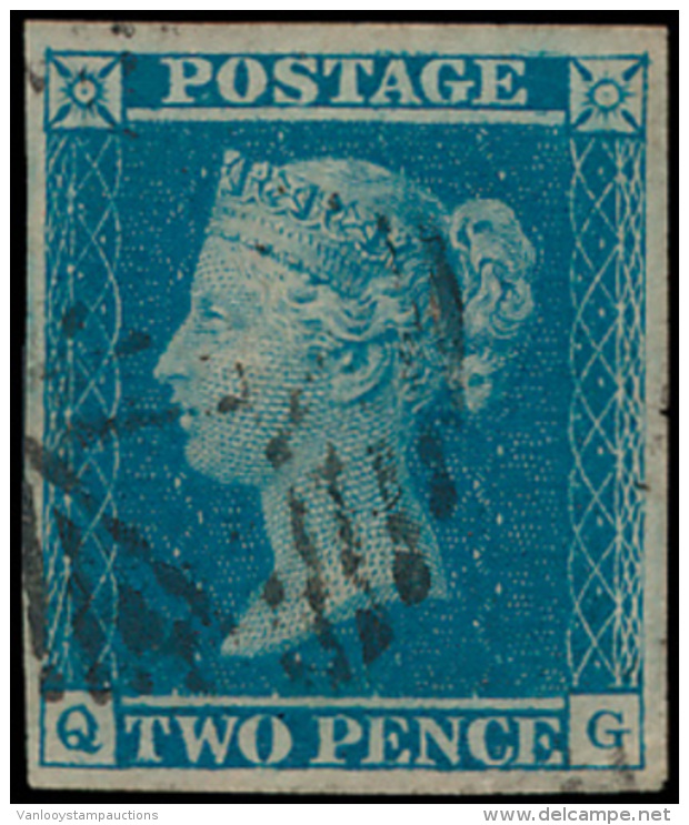 N&deg; 14 '1841, 2d Blue' Volrandig, Zm (SG - Gebruikt