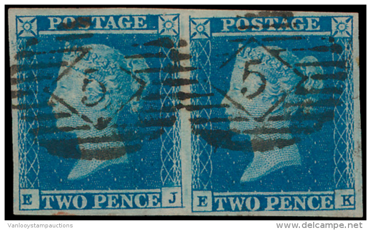 N&deg; 14 '1841, 2d  Blue' (horizontaal Paar - Gebruikt
