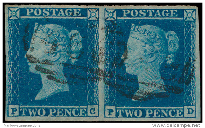 N&deg; 14 '1841, 2d Blue' (horizontaal Paar) - Gebruikt
