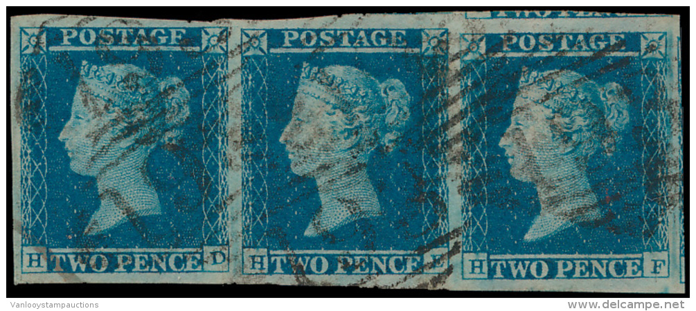 N&deg; 14 '1841, 2d Blue' (prachtige Strip V - Gebruikt