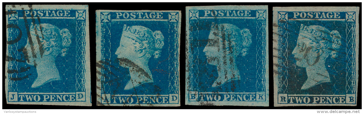 N&deg; 14/15 '1841, 2d Blue' (4 Zegels) Prac - Gebruikt