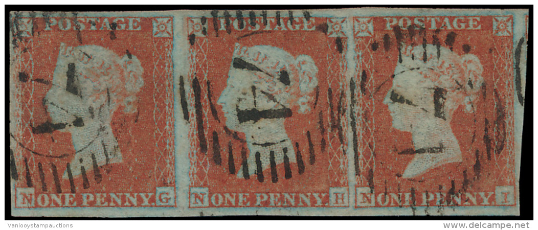N&deg; 8 '1841, 1d Red-brown' (mooie Strip V - Gebruikt