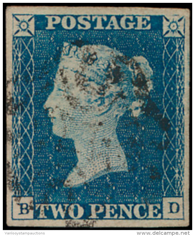 N&deg; 5 '1840, 2d Blue, Black Maltese Cross - Used Stamps