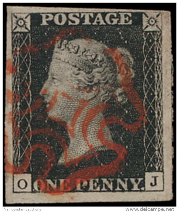 N&deg; 2 '1840, 1d Black, Red Maltese Cross' - Used Stamps