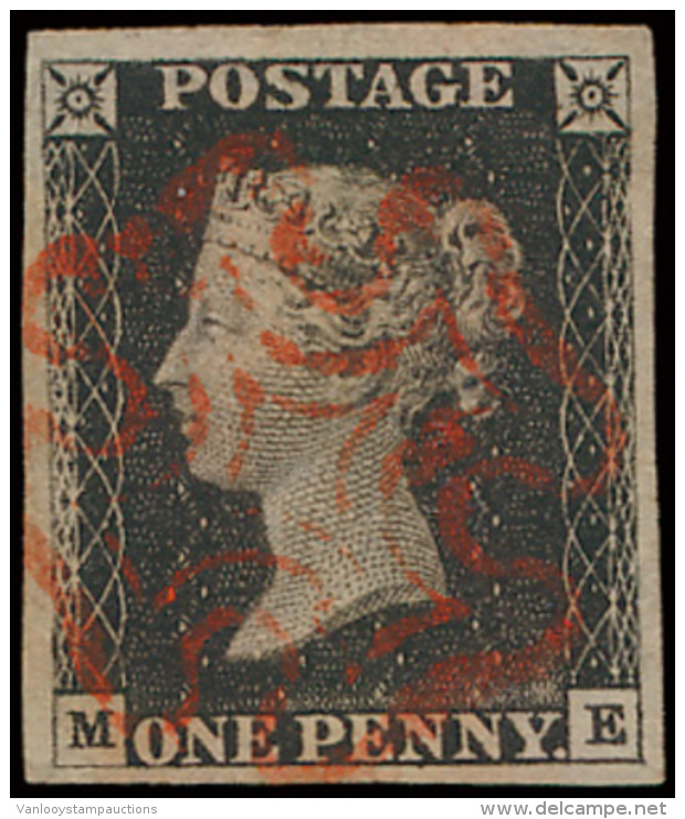 N&deg; 2 '1840, 1d Black Red Maltese Cross' - Used Stamps
