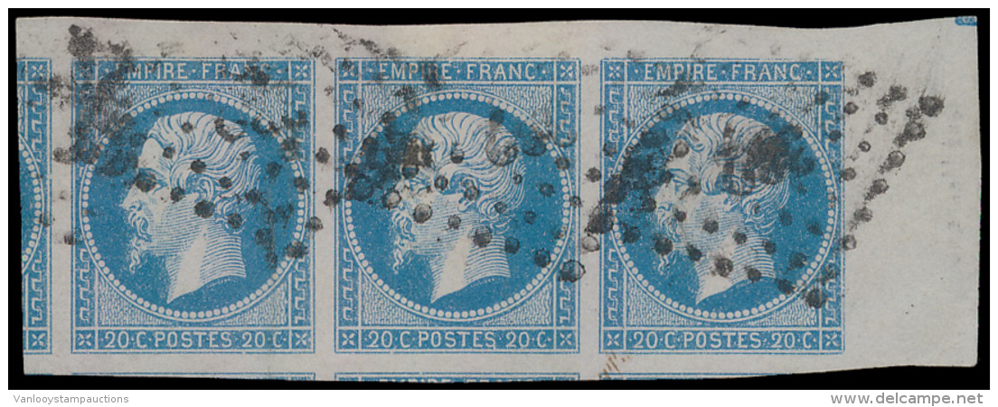 N&deg; 14A '20c Bleu' (strip Van 3) Met Hoek - 1852 Louis-Napoleon
