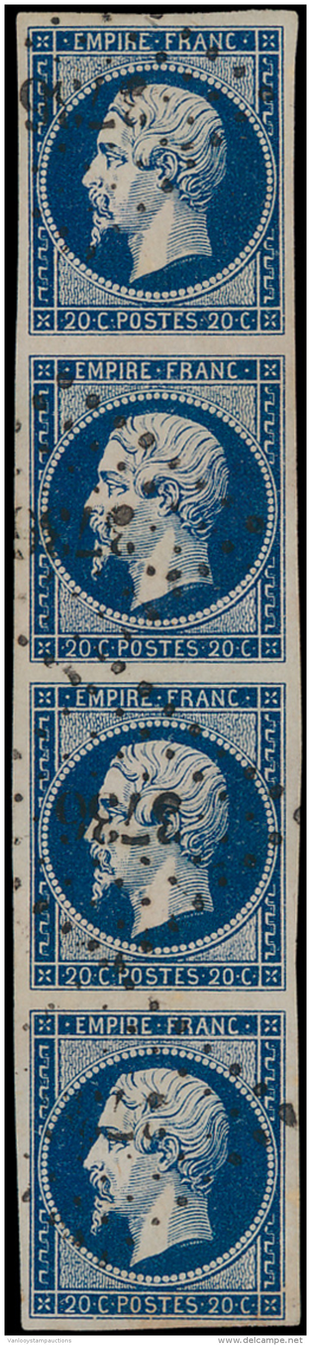 N&deg; 14Ab  '20c Bleu-noir' (strip Van 4) Z - 1852 Louis-Napoleon