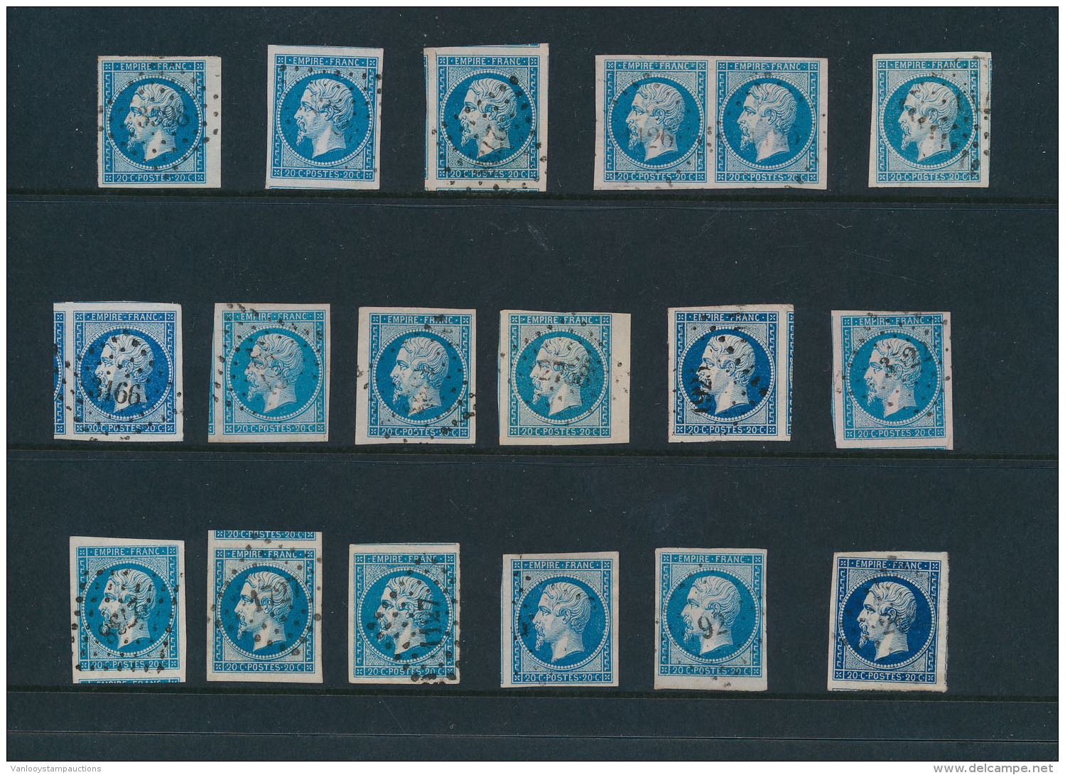 N&deg; 14A  '20c Bleu' (18x), Zeer Goed Gera - 1852 Louis-Napoleon