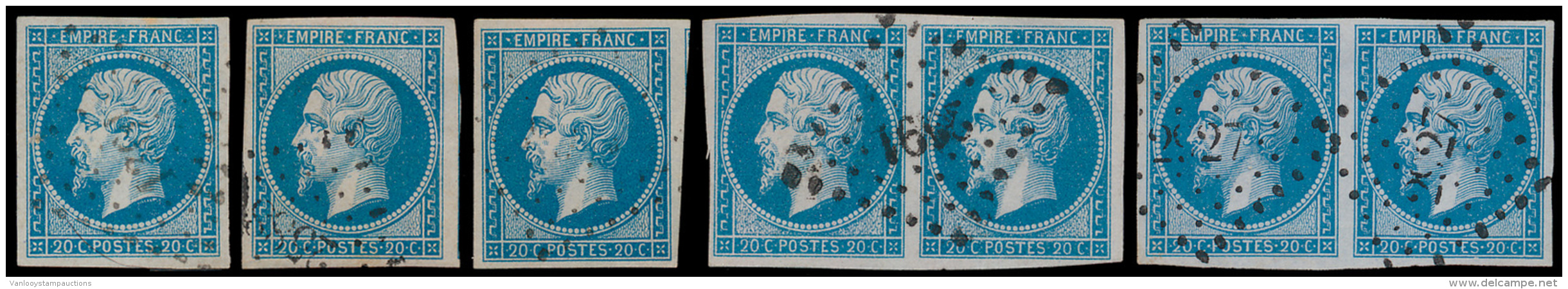 N&deg; 14A (33x) En 14 B (2x) '20c Bleu' Zee - 1852 Louis-Napoleon