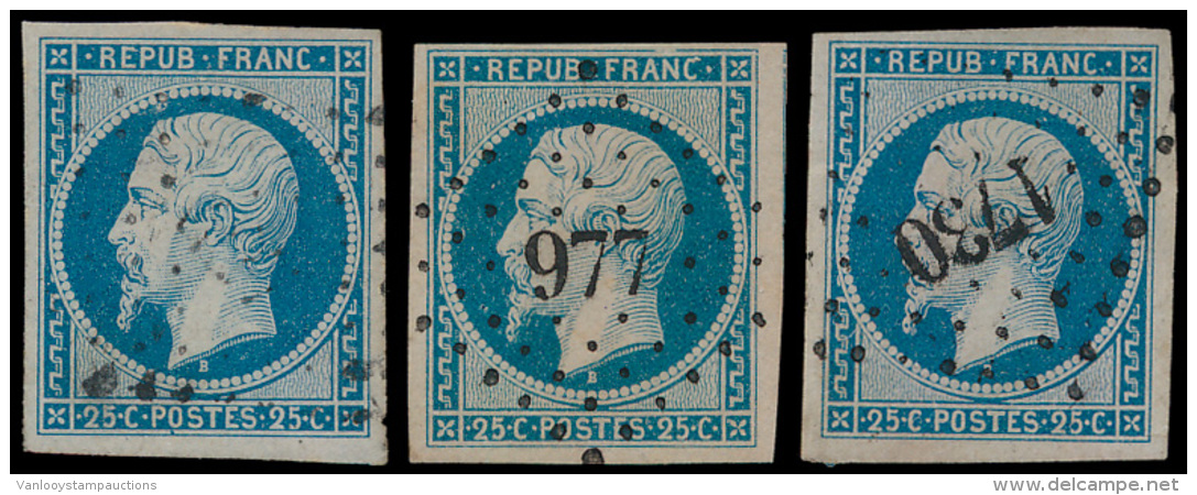 N&deg; 10 '25c Bleu' (3x) Breed Gerande Prac - 1852 Louis-Napoléon