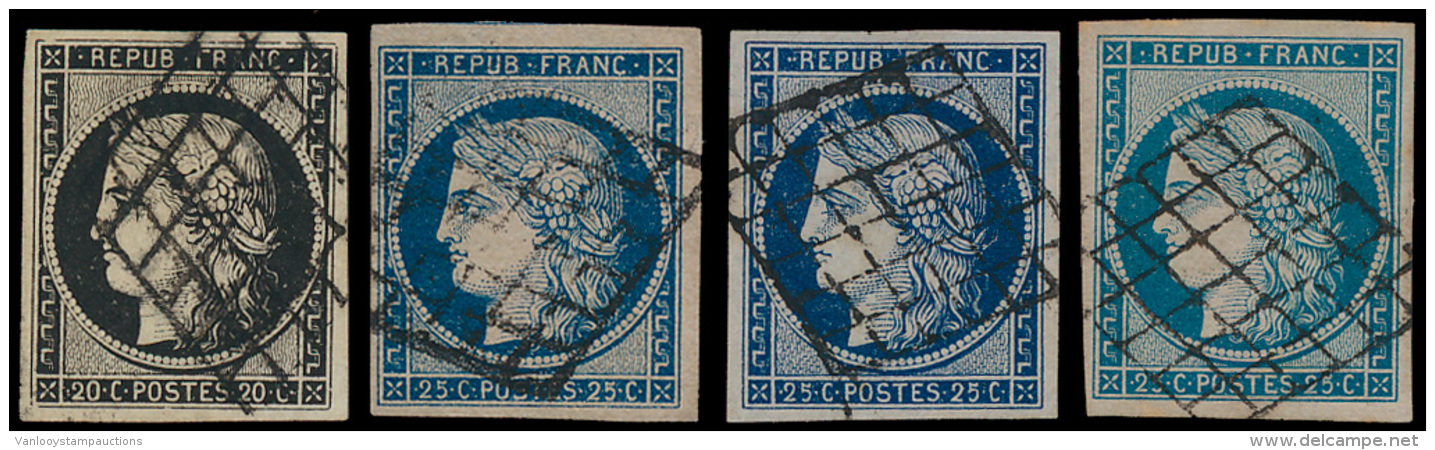 N&deg; 3, 4, 4a En 4 F '20c Noir Sur Jaune, - 1849-1850 Cérès