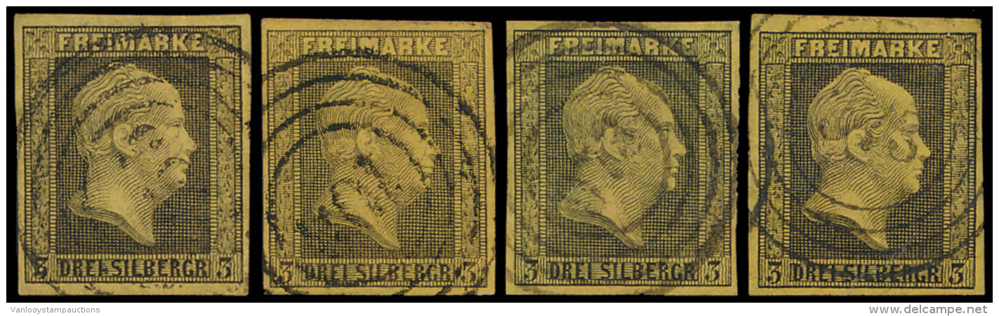 N&deg; 4 '1850, 3 Sgr Zwart Op Geel' (4x) Di - Autres & Non Classés