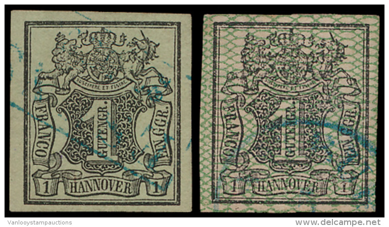 N&deg; 1 En 9 '1850/56, 1 Gr, Beide Types' Z - Hanover