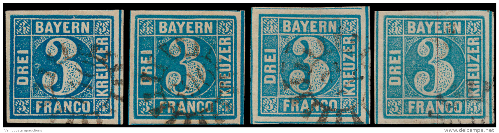 N&deg; 2-II '1850/58, 3 Kr Blauw' (4x) Prach - Andere & Zonder Classificatie