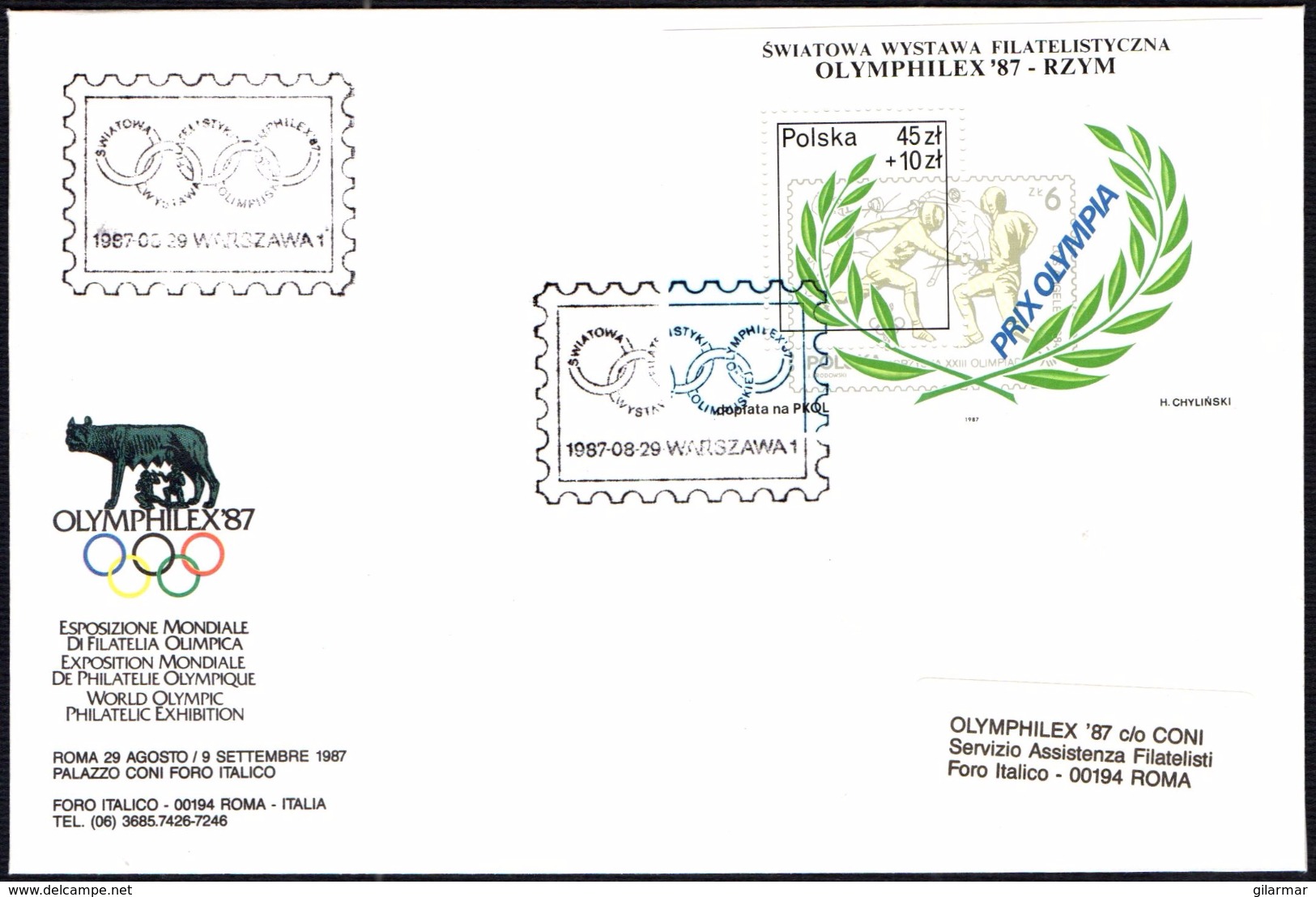 OLYMPIC GAMES - POLAND WARSAW 1987 - PARTECIPATION IN WORLD OLYMPIC PHILATELIC EXHIBITION - OLYMPHILEX ´87 - Estate 1988: Seul