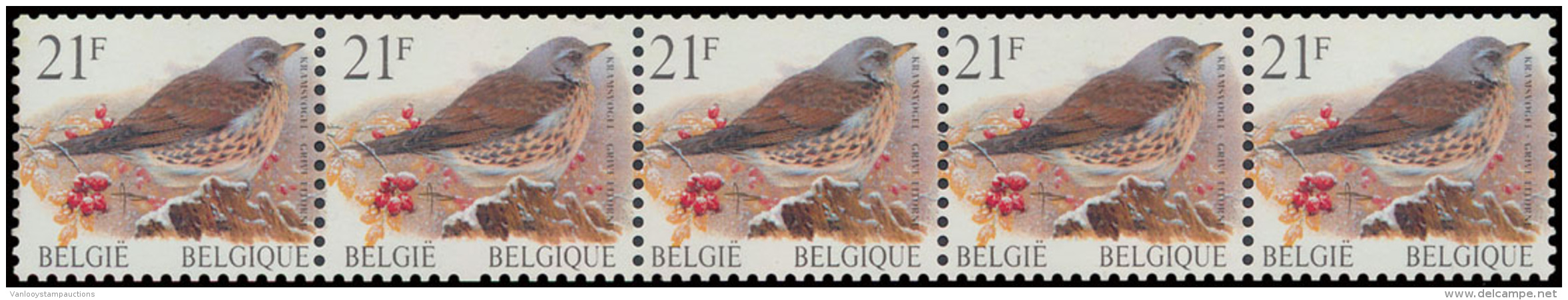 R 89a 'rolzegel, Kramsvogel 21F' Strook - 1985-.. Vogels (Buzin)