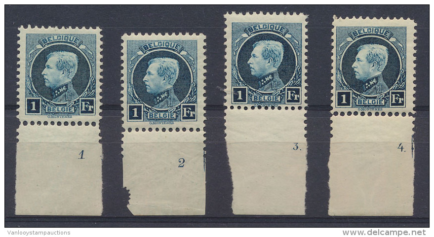 N&deg; 215 '1F Groenblauw' (4x), Plaatnr. 1* - 1921-1925 Kleine Montenez