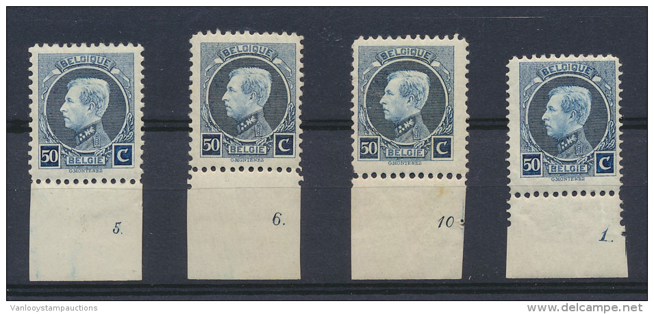 N&deg; 211 '50c Grijsblauw' (3x), Plaatnrs. - 1921-1925 Kleine Montenez