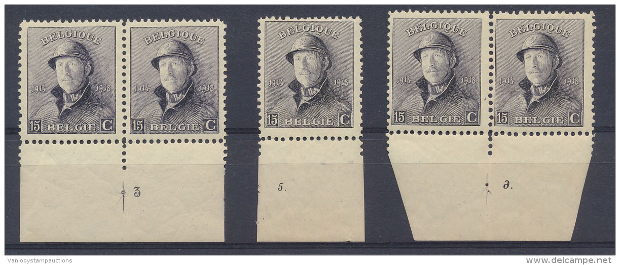 N&deg; 169 '15c Violet' (5x), W.o. 3 Plaatnr - 1919-1920 Albert Met Helm