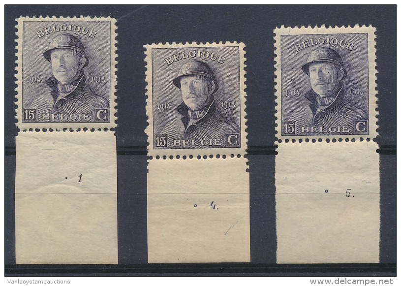 N&deg; 169A '15c Violet' (3x), Plaatnr. 1, 4 - 1919-1920 Albert Met Helm