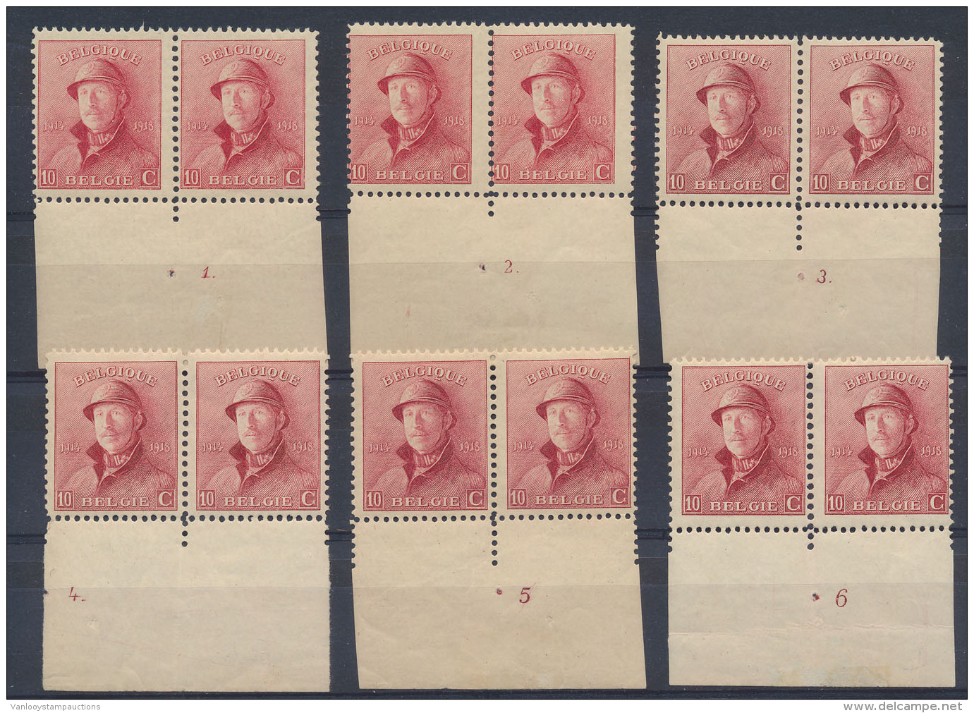 N&deg; 168 '10c Rood' (12x), In 6 Paren Met - 1919-1920 Albert Met Helm