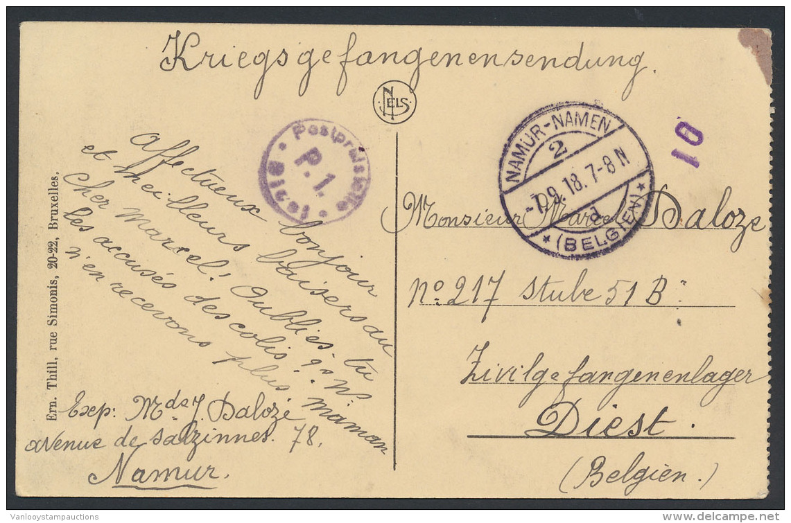 1918, Kriegsgefangensending Namur-Namen - Andere & Zonder Classificatie