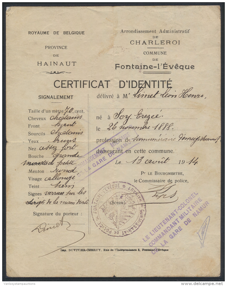 1914, Identiteitsbewijs Afgeleverd Comma - Andere & Zonder Classificatie