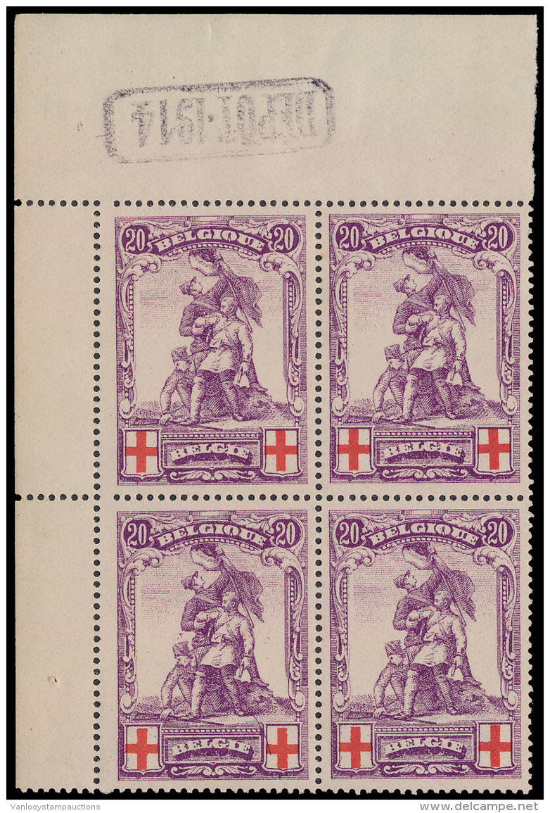 N&deg; 128 '20c Violet' (Blok Van 4) Met Hoe - 1914-1915 Rode Kruis