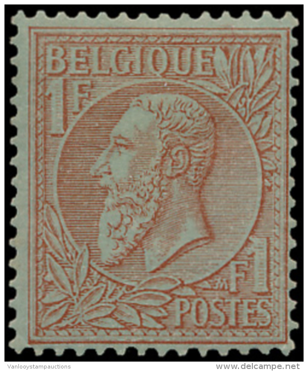 N&deg; 51 '1Fr Roodbruin Op Groen' Hoektandj - 1884-1891 Leopold II