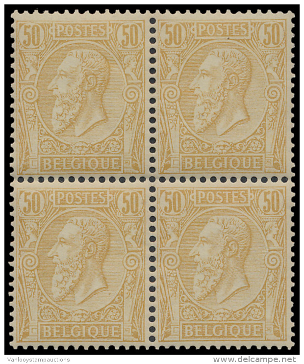 N&deg; 50 '50c Bruinoker Op Geel' (Blok Van - 1884-1891 Leopold II