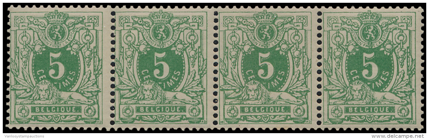N&deg; 45 '5c Groen' (Strip Van 4) Uiterst F - 1869-1888 Liggende Leeuw