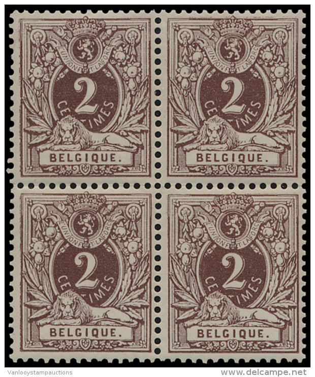 N&deg; 44 '2c Paarsbruin' (Blok Van 4) Zegel - 1869-1888 Liggende Leeuw