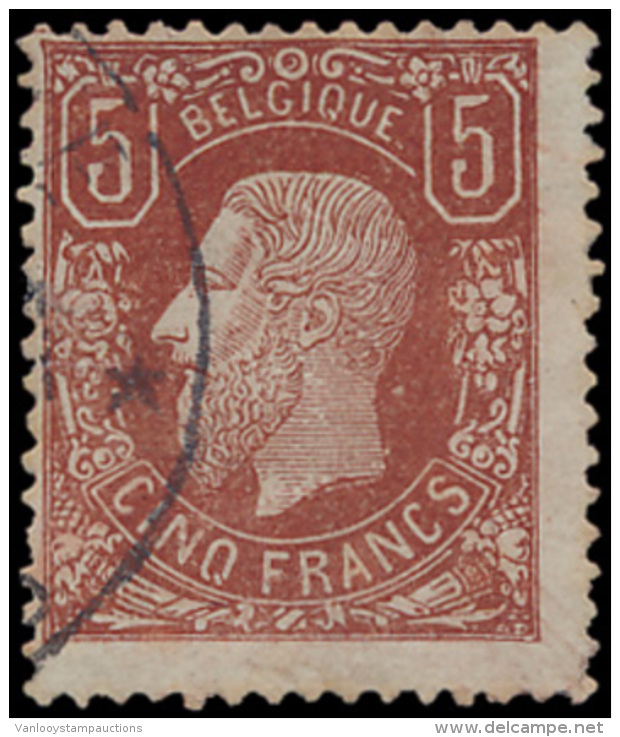 N&deg; 37 '5F Bruinrood' Licht Gestempeld, B - 1869-1883 Leopold II