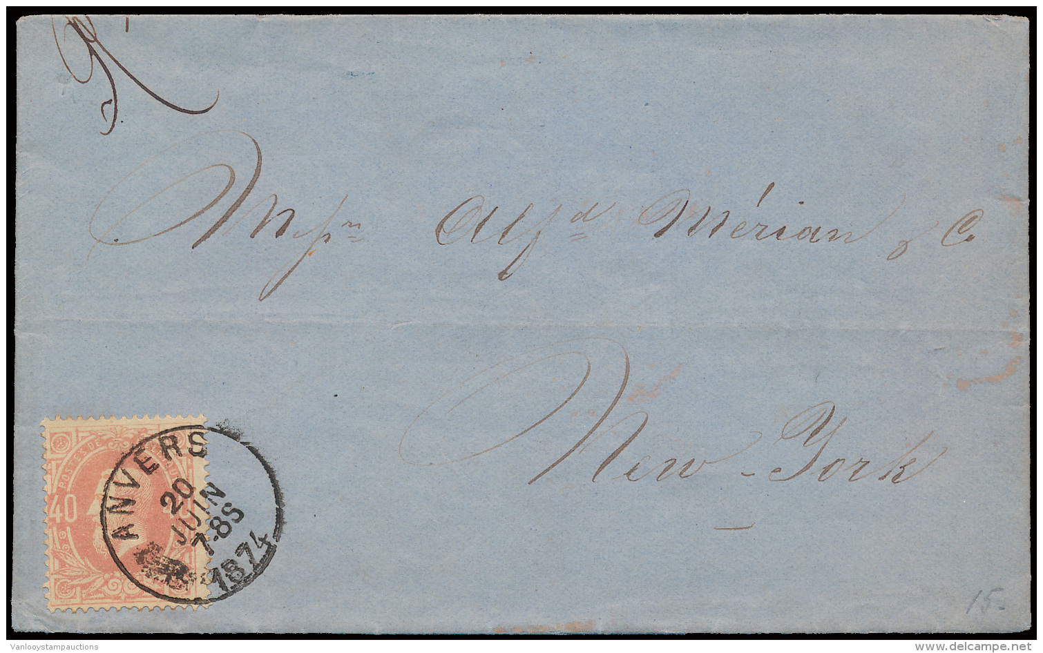 N&deg; 34, Op Brief Uit Anvers 20 Juin 1874, - 1869-1883 Leopold II