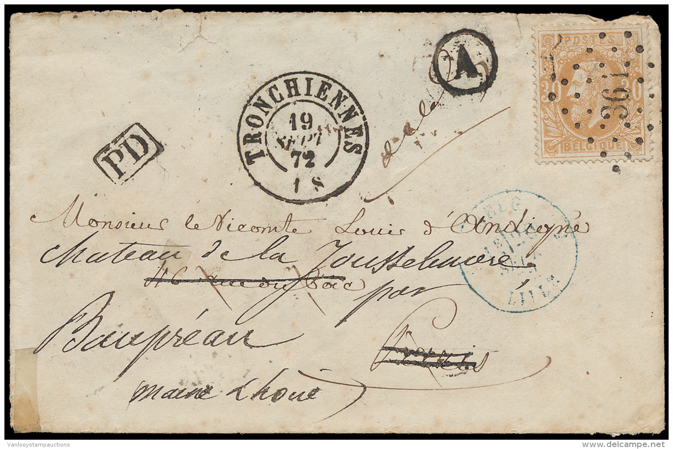 N&deg; 33, Op Briefje Uit PT.364 Tronchienne - 1869-1883 Leopoldo II