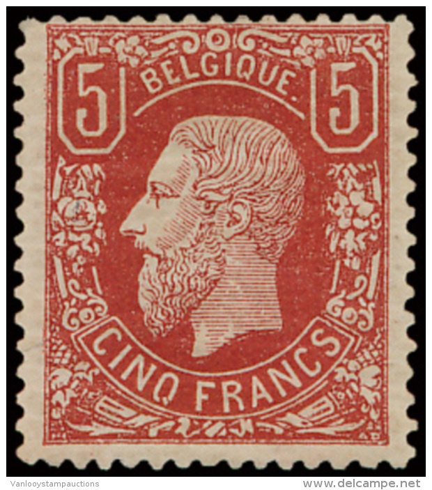 N&deg; 37 '5F Bruinrood' Frisse Zegel, Gekeu - 1869-1883 Leopold II