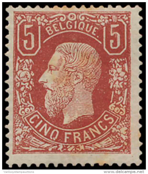 N&deg; 37 '5F Bruinrood' Originele Gom, Mini - 1869-1883 Leopold II