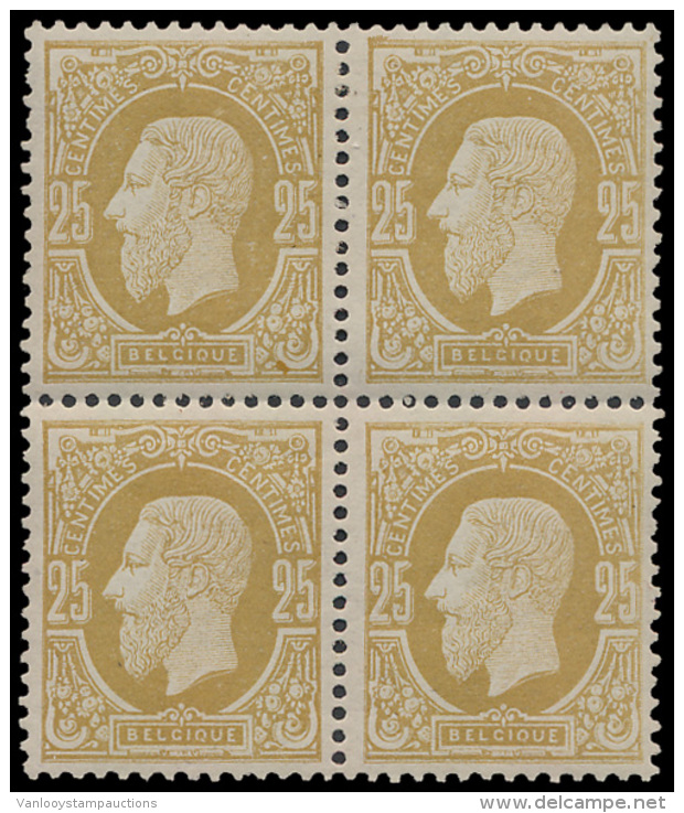 N&deg; 32 B '2c Olijfgeel, Tanding 14, Op Du - 1869-1883 Leopold II