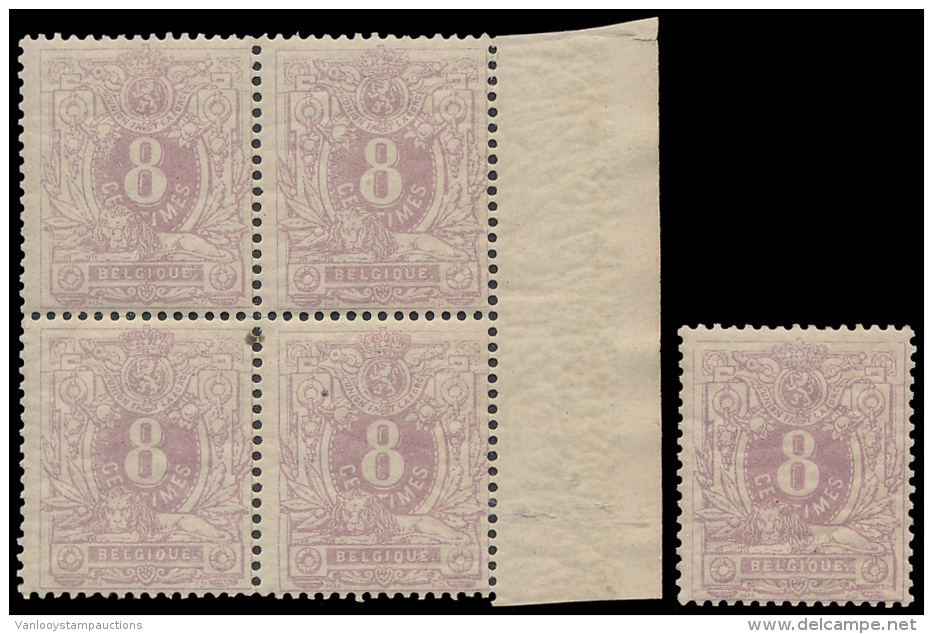 N&deg; 29a '8c Lila' (5x), 1 Los Zegel + 1 B - 1869-1883 Leopold II