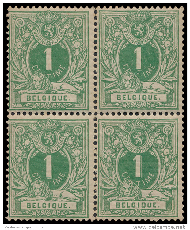 N&deg; 26a '1c Geelgroen' (Blok Van 4) Met P - 1869-1883 Leopold II